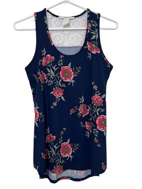 Sydney Rose Navy Blue Floral Lace Back Tank Top Small